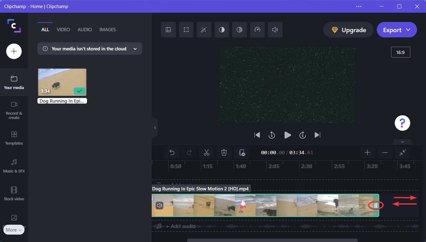 Инструмент обрезки: потяните край клипа внутрь чтобы убрать часть