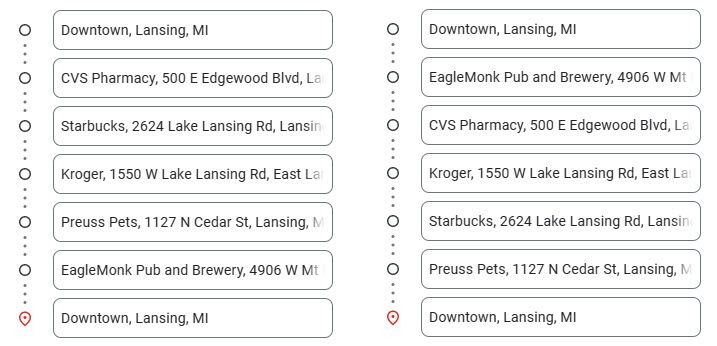 Маршрут до и после оптимизации