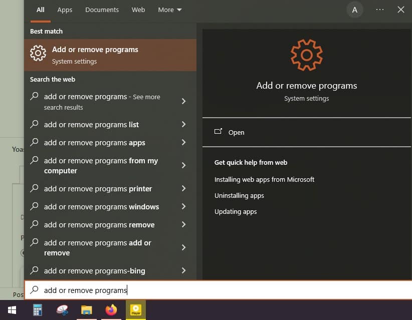 Окно Приложения и возможности в Windows
