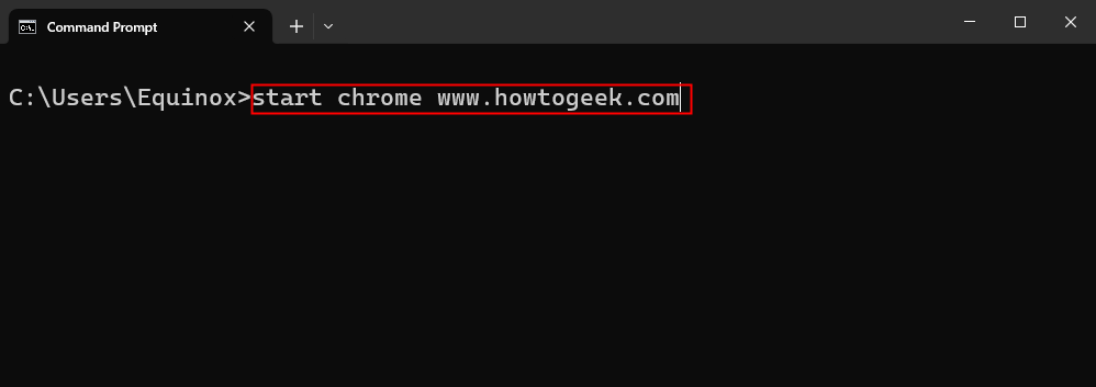 Открытие howtogeek.com в Chrome через Командную строку. 
