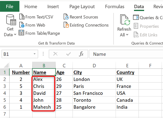 Отсортированный столбец в Excel.
