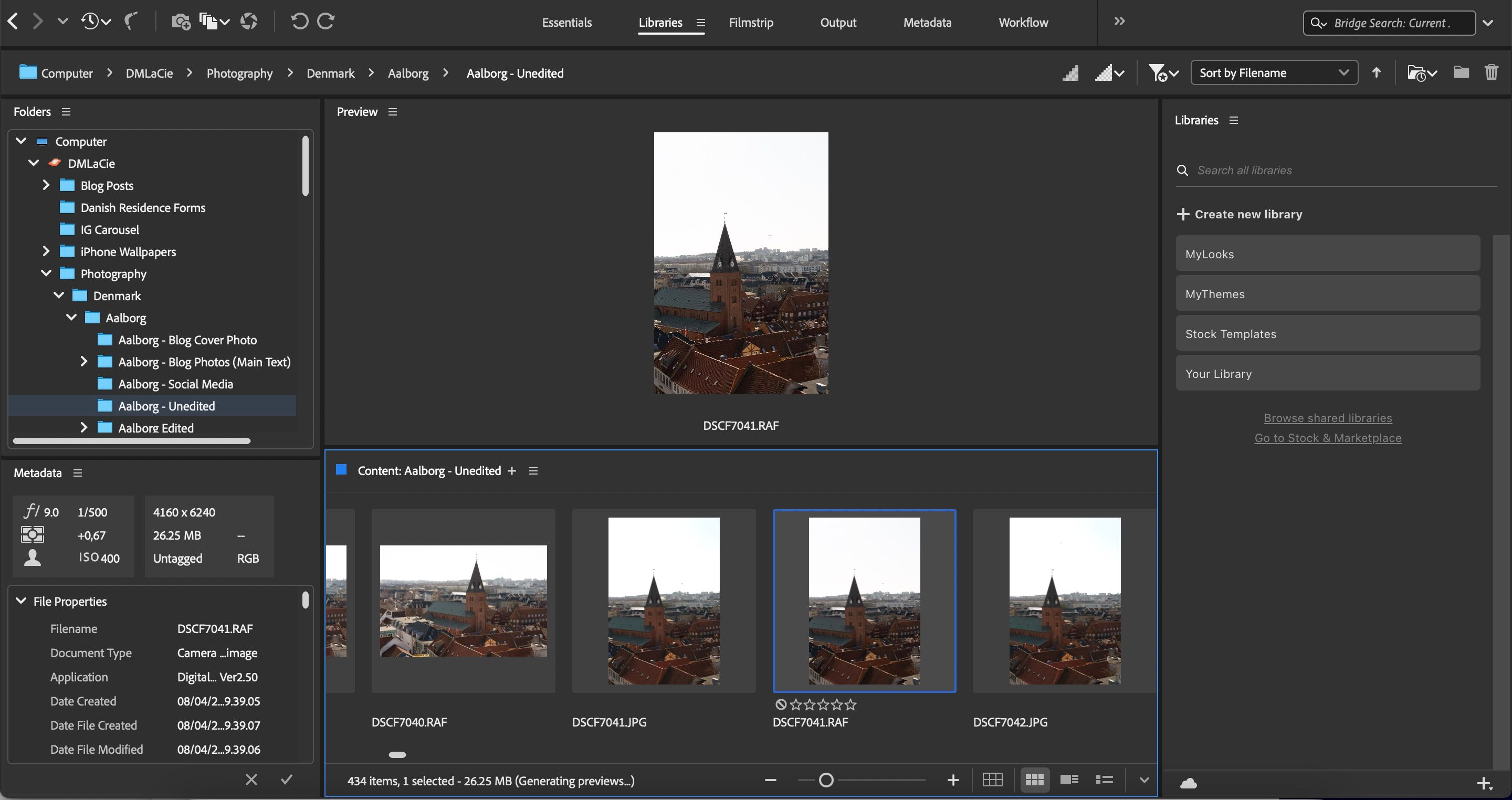 Вкладка Папки в Adobe Bridge, показывающая структуру папок