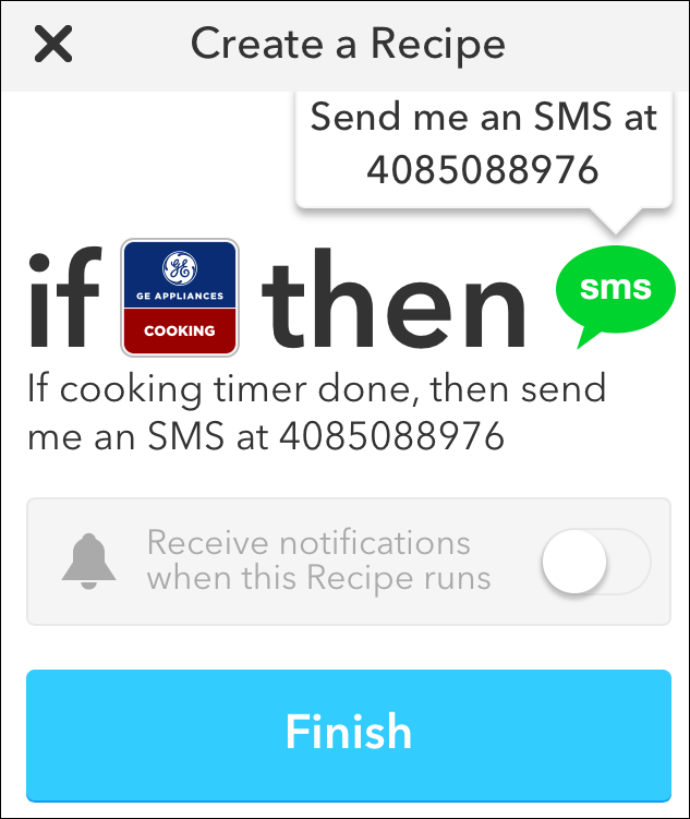 Настройка текста SMS и получателя