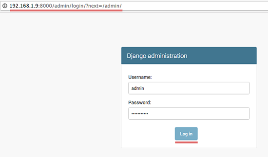 Страница входа Django admin