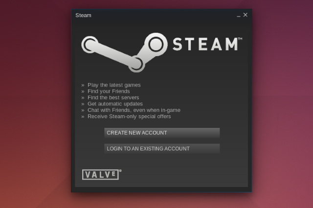 Окно входа в Steam на Ubuntu