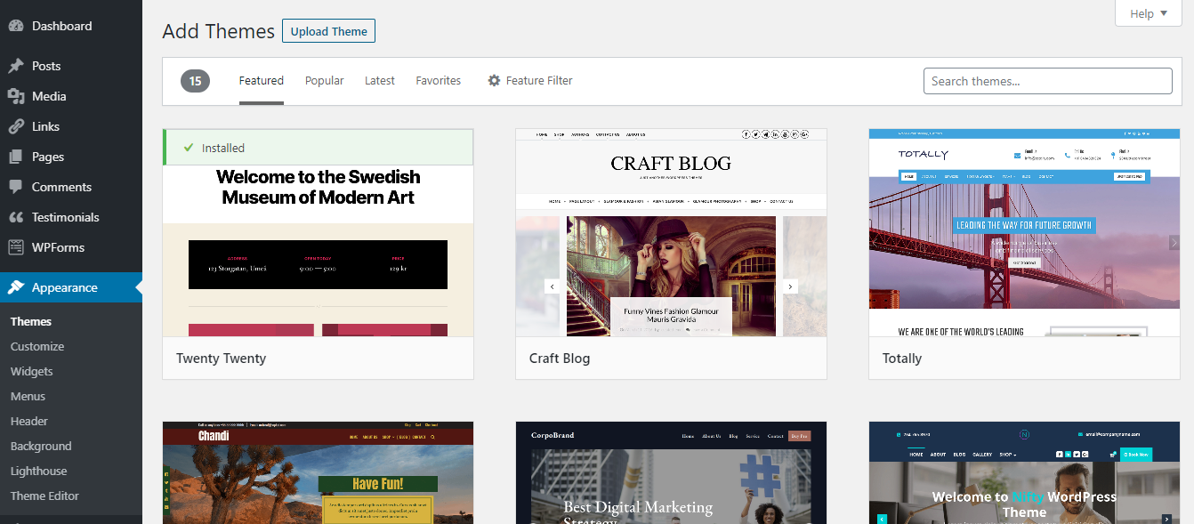 Скриншот: просмотр и обновление тем в админке WordPress