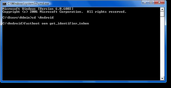 Command Prompt- fastboot oem get_identifier_token