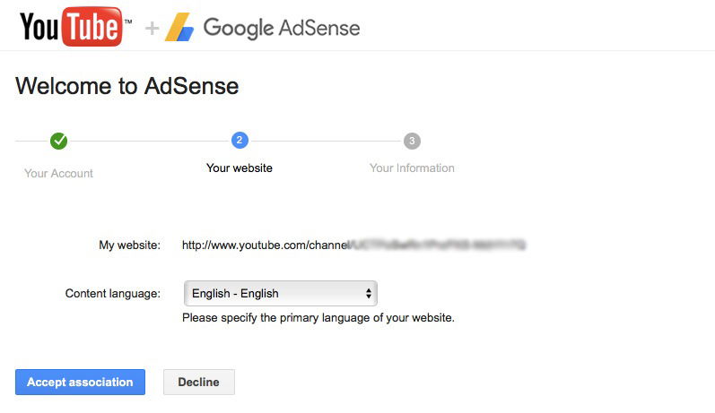 Подтвердите привязку AdSense к каналу YouTube