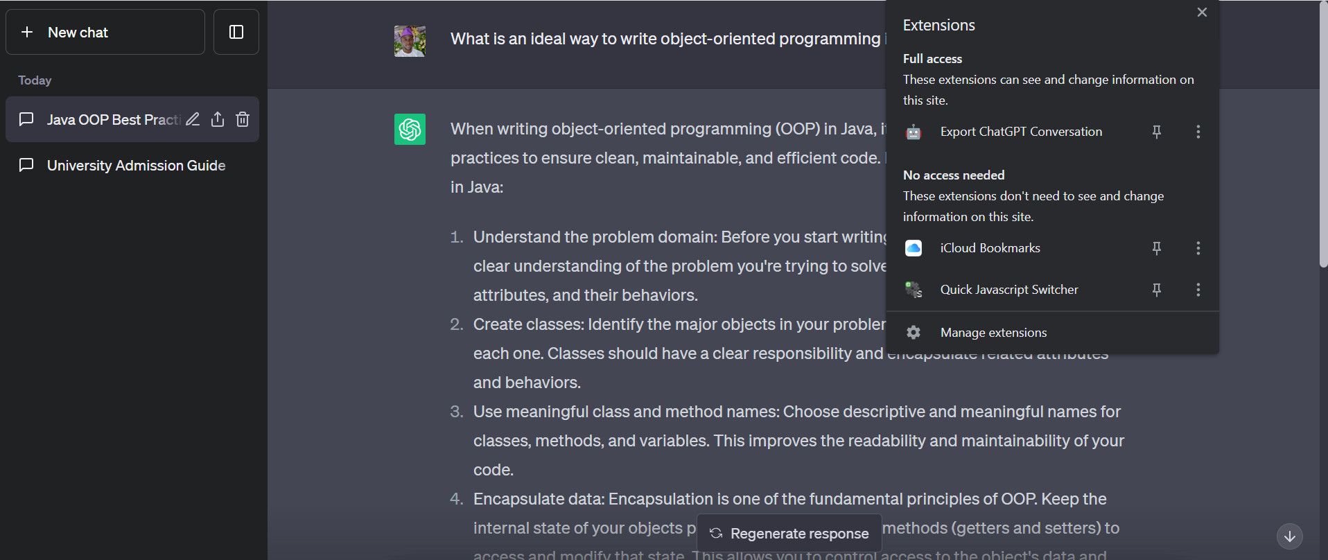 Расширение Export ChatGPT в Chrome