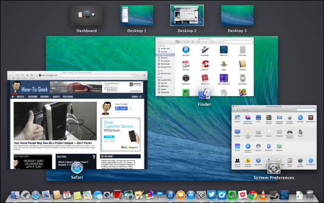 Жест Mission Control: четыре пальца вверх открывают обзор рабочих столов и окон