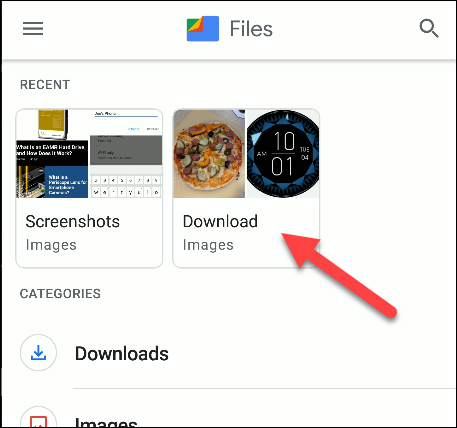 Папка Download в приложении Files by Google
