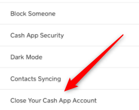 Опция закрытия аккаунта в меню приложения.