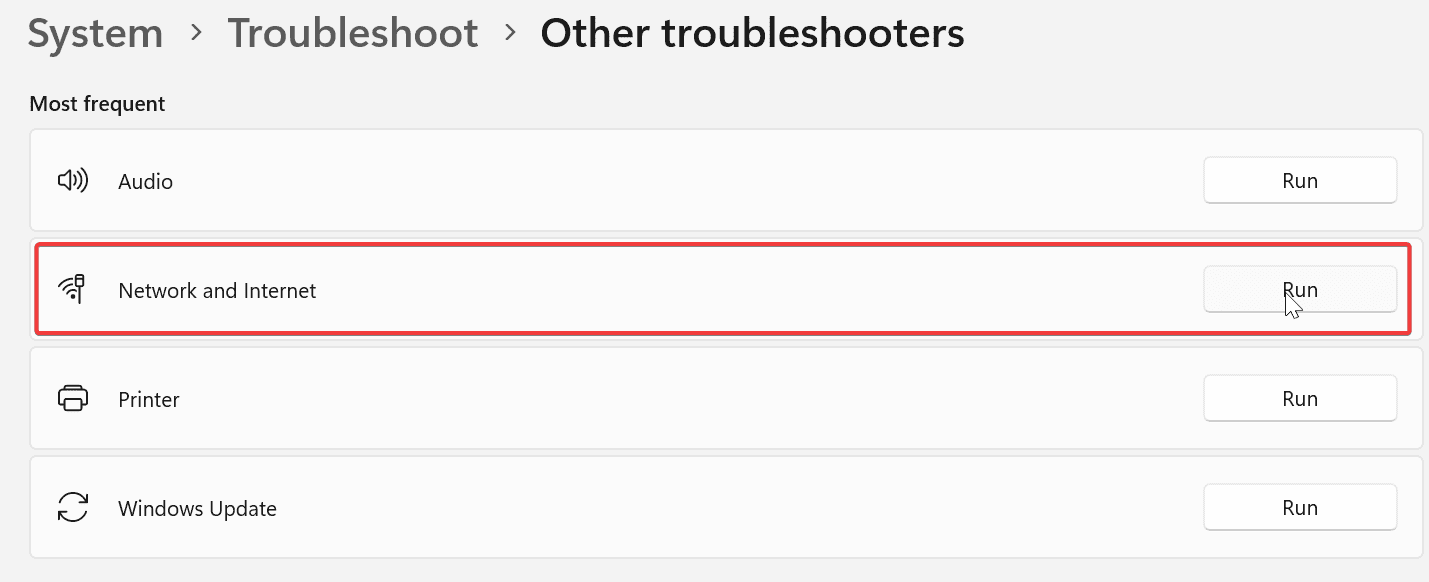 Запуск средства устранения неполадок сети