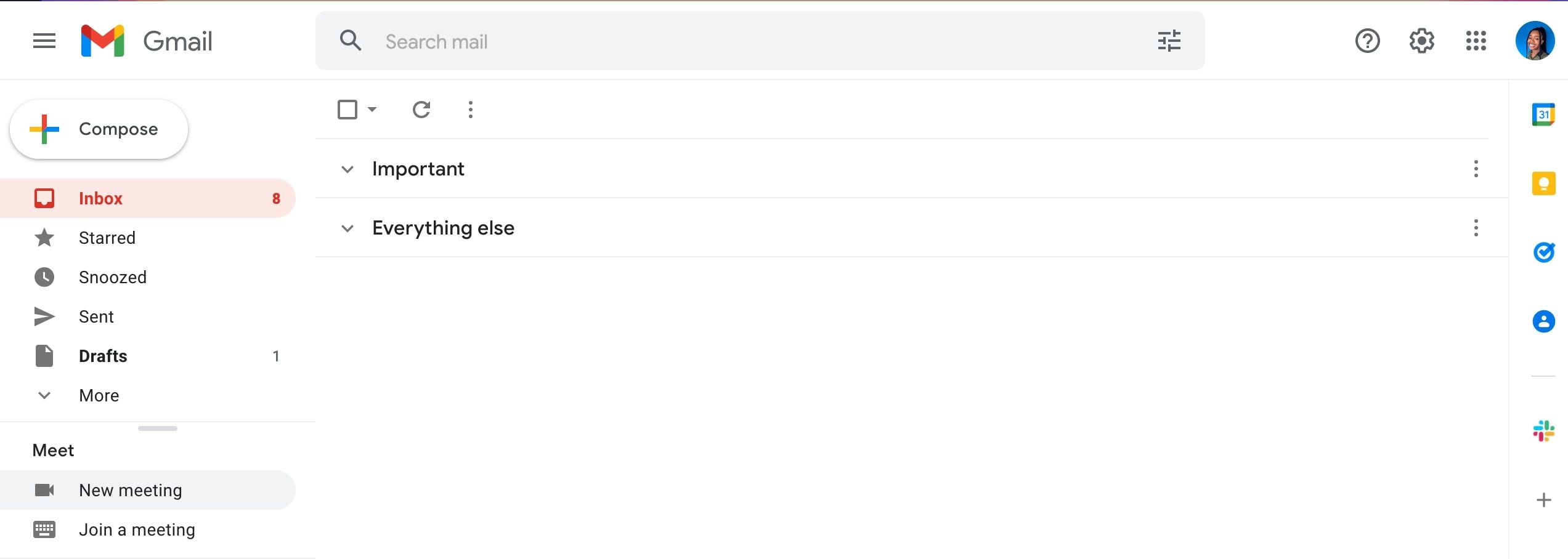 Выбор New Meeting в боковой панели Gmail