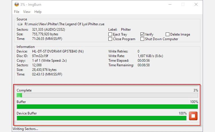 Процесс записи и прогресс