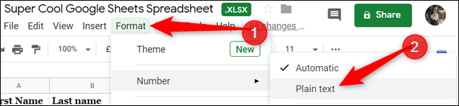 В меню Формат → Число выберите «Обычный текст»