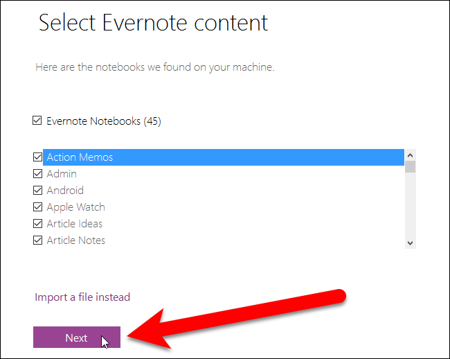 Подтверждение импорта локальных блокнотов — нажмите 