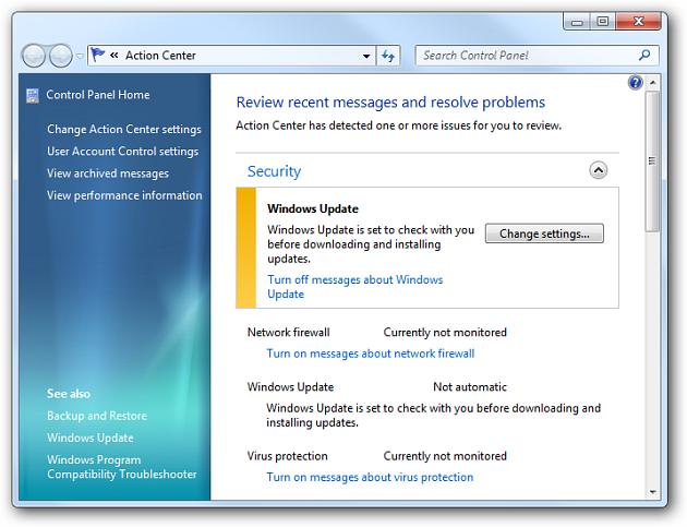 Центр поддержки Windows 7: управление и отключение