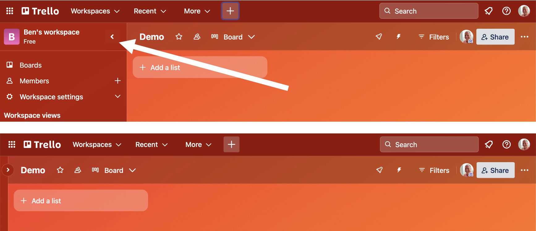 Кликните по стрелке, чтобы скрыть боковую панель.