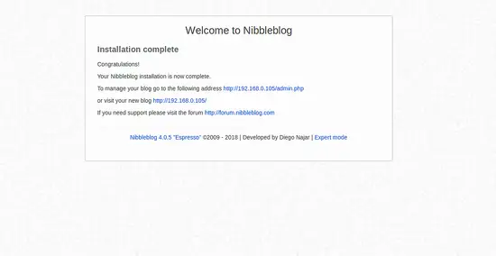 Installation terminée — confirmation