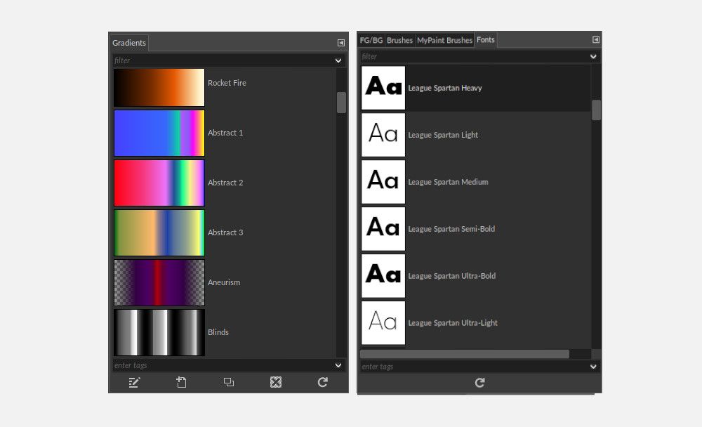 Система тегов GIMP работает в разных инструментах.