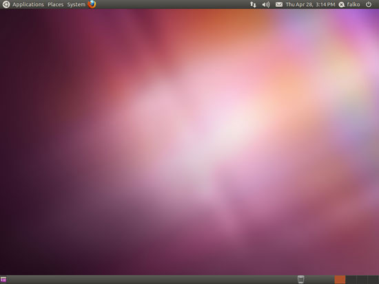 Рабочий стол Ubuntu Classic после перезагрузки (без 3D-ускорения)
