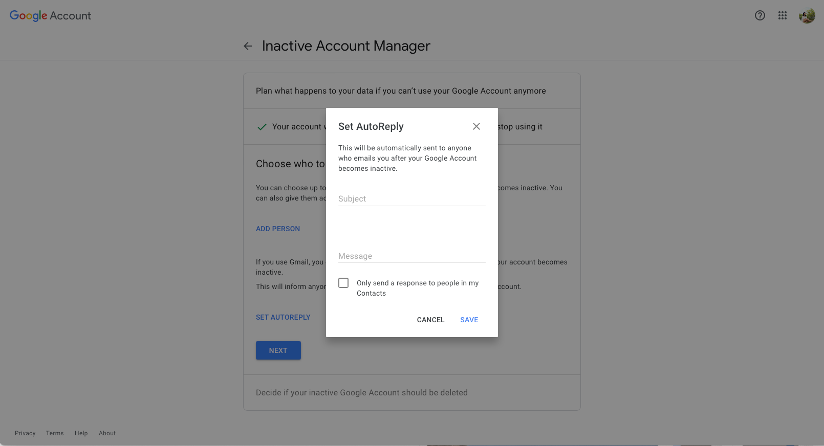 Настройка автоматического ответа Google