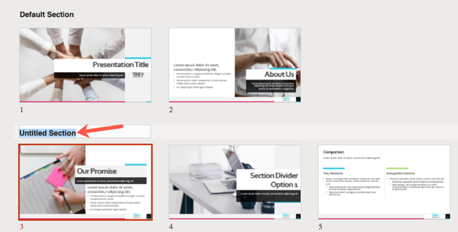 Переименование раздела в веб‑версии PowerPoint