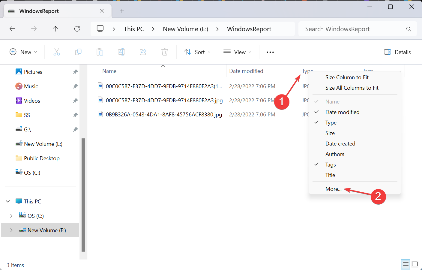 Меню «Ещё» в Проводнике для добавления столбцов