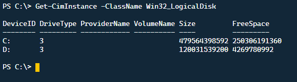 Табличный вывод дисков: буквы и свободное место