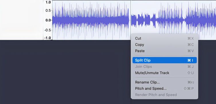 Audacity — разрезание аудиоклипа.