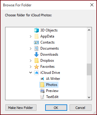 Подтверждение нового местоположения папки iCloud Photos