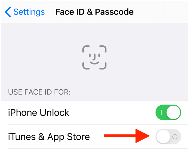 Отключите переключатель рядом с iTunes и App Store чтобы выключить биометрию