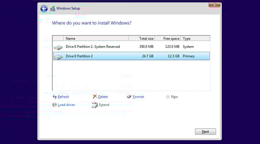 Выбор раздела BOOTCAMP