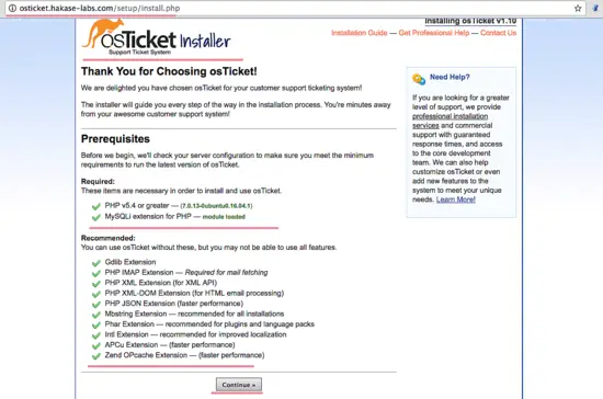 Controllo delle dipendenze richieste per osTicket