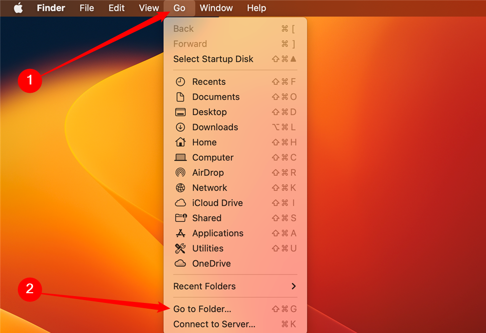 Откройте Finder и перейдите в Перейти → Перейти к папке. 