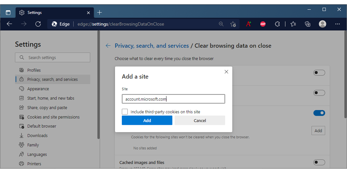 Добавить исключение для удаления куки