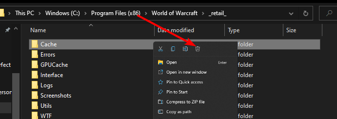 Удаление кеша World of Warcraft