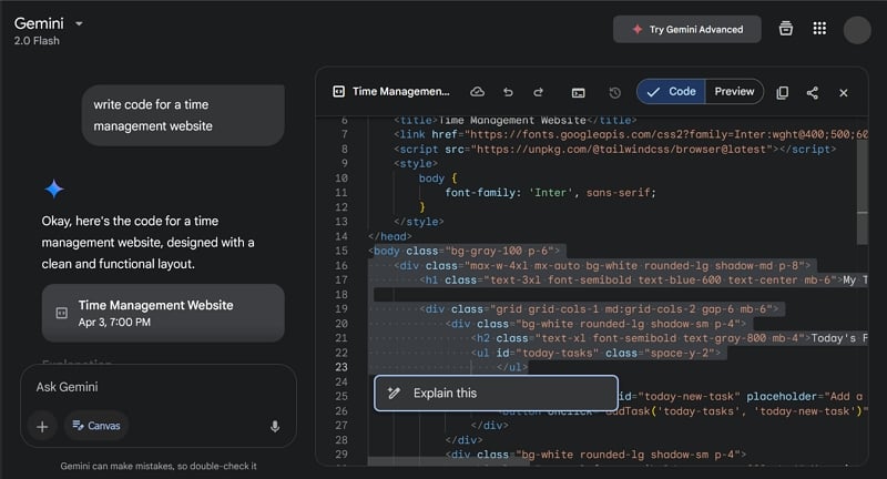 how to use gemini canvas for free - gemini canvas code