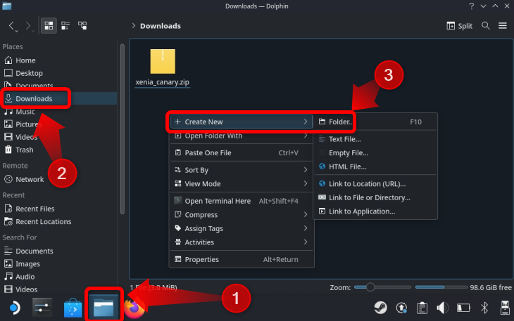 Create a new folder in the downloads folder where you'll unpack the Xenia Xbox 360 emulator