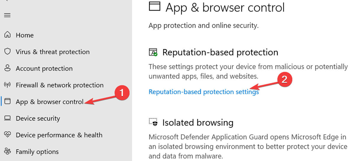 App & Browser Control в Безопасности Windows