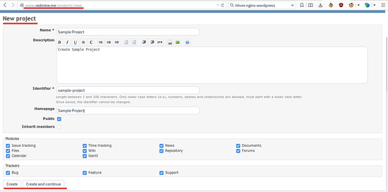 Создание нового проекта в Redmine.