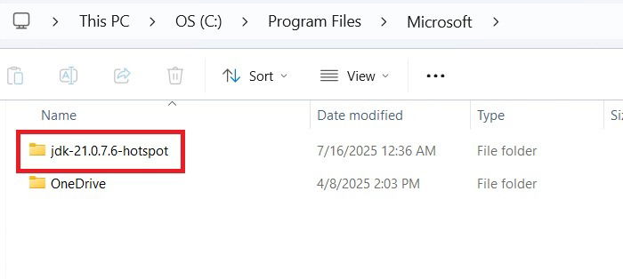 Сохранённый путь установки JDK в Проводнике Windows