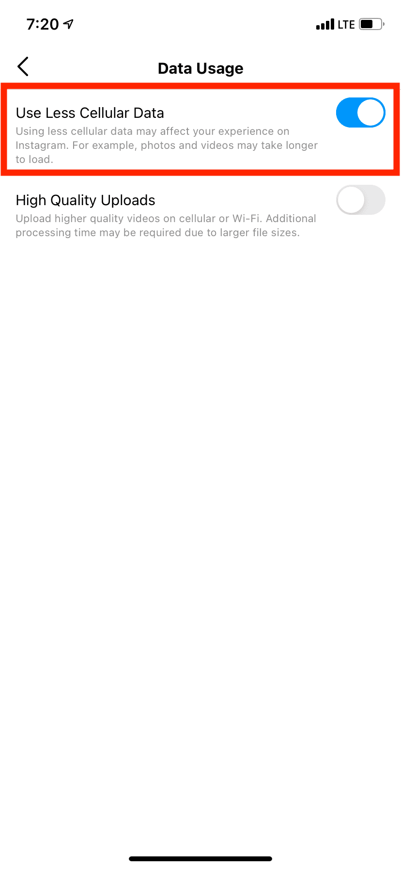 Включите режим экономии данных в Instagram на iPhone.