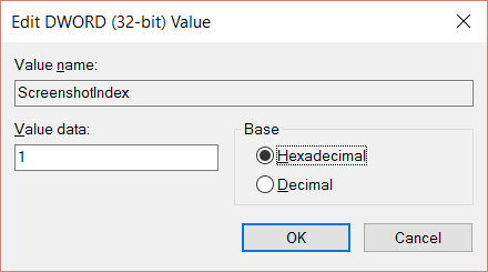Сброс значения ScreenshotIndex в реестре