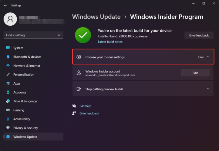 choose insider settings