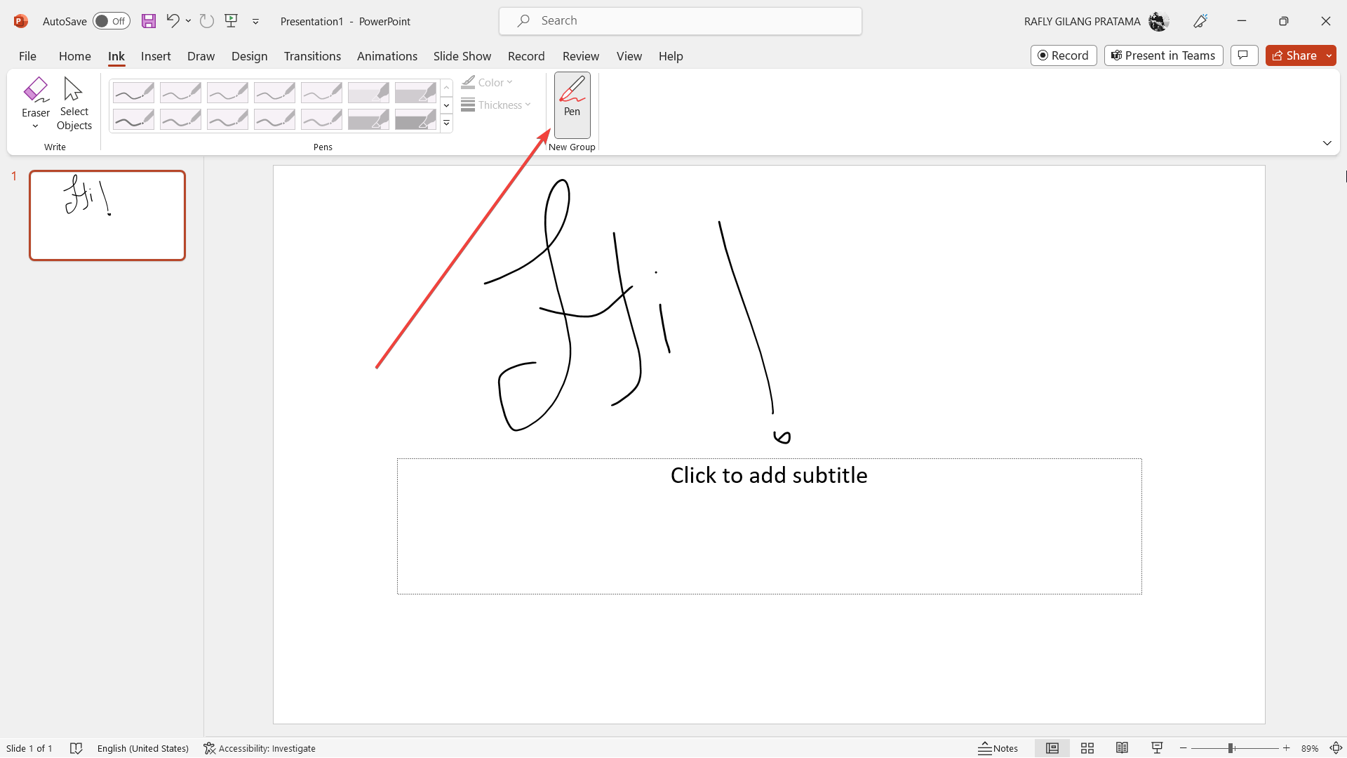 Панель инструментов Рисование с ручкой