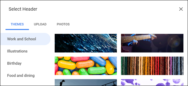 Изображение шапки формы Google Forms — пример выбора