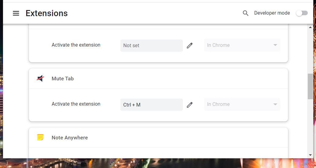 Поле сочетания клавиш для Mute Tab