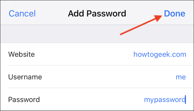 Форма для ввода нового пароля и кнопка «Готово»
